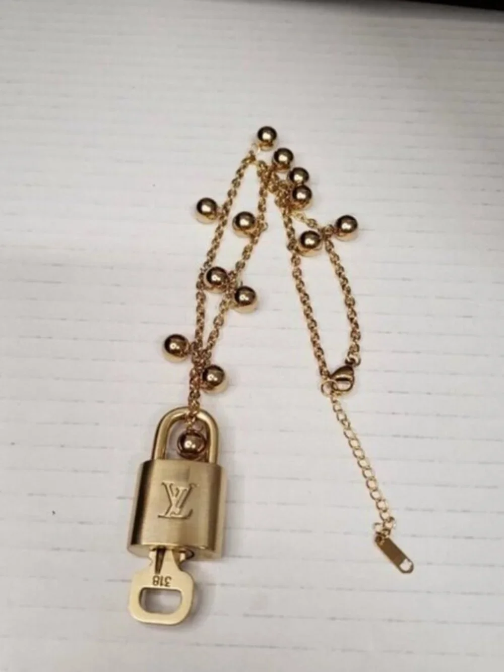 Authentic Louis Vuitton Lock&Key w/ Unbranded Golden Balls Stainless Steel Chain